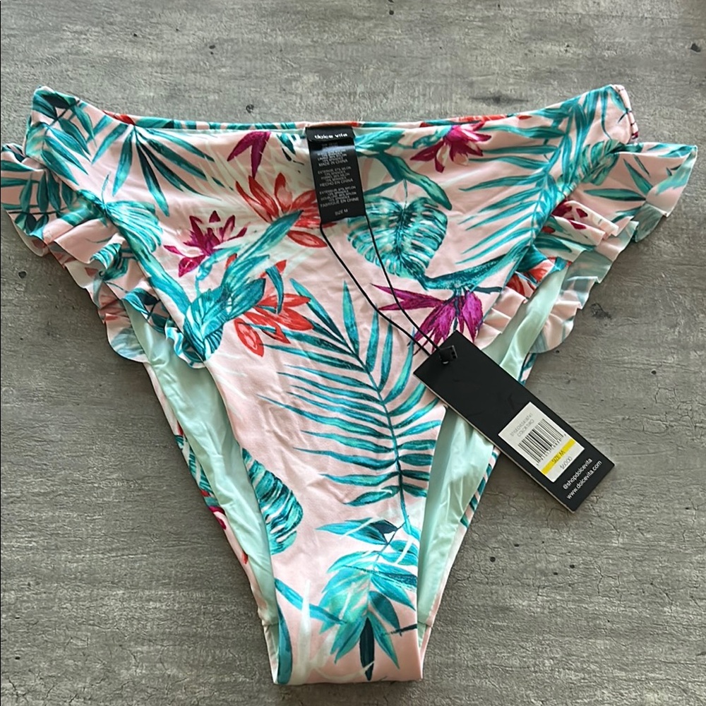 Dolce Vita Pink and Green women’s Bikini bottom with Ruffled Edges size M